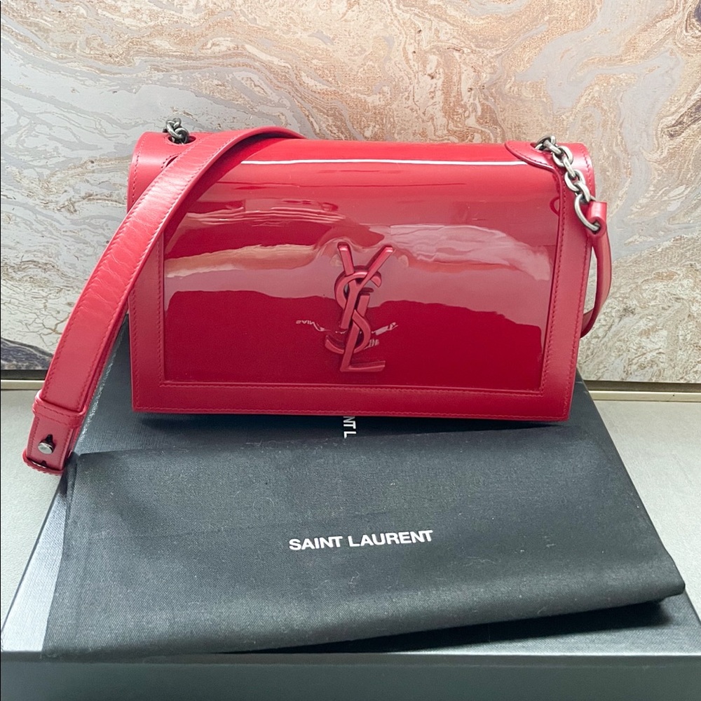Saint Laurent Book Red Patent Leather Shoulder Bag - Picture 12 of 13